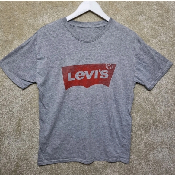 Levi's T Shirt Mens Medium Grey Red Logo Housemark Stretch Jersey - Picture 2 of 6